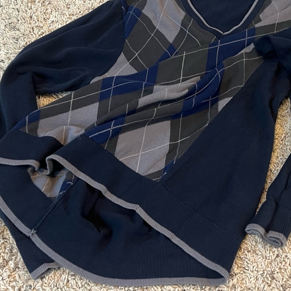 Murano Luxurious Fine Cotton Men’s V Neck Argyle Sweater Blue Gray Pullover M - Picture 6 of 6